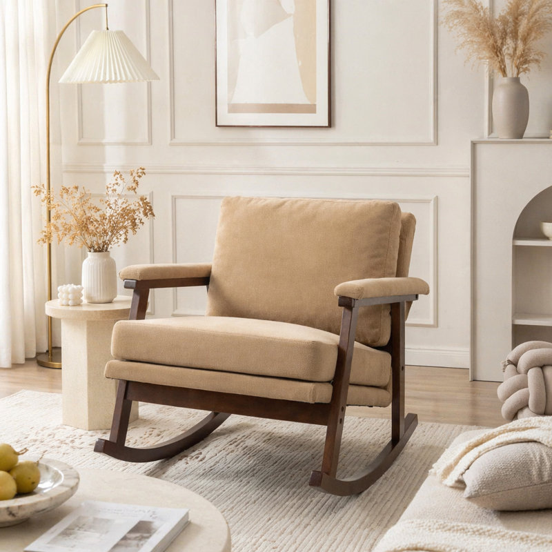 Chaise d'appoint moderne, chaise berçante avec structure en bois, Kaki