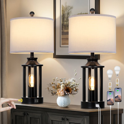 Cochranville 23.6" Modern Lantern Table Lamp with USB Ports and Touch Control
