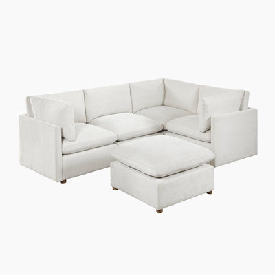 Canapé modulaire en chenille 5 pièces 103,5 po avec repose-pieds, coussins réversibles et pieds en noyer massif Seabolt