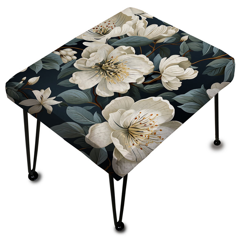 Repose-pieds rectangulaire gris et blanc en forme de fleur d'orchidée