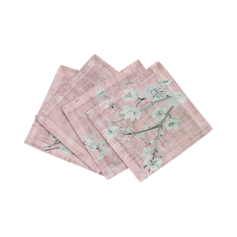 Blossom Fantasia Cotton Sateen Cocktail Napkins, Soft Pink