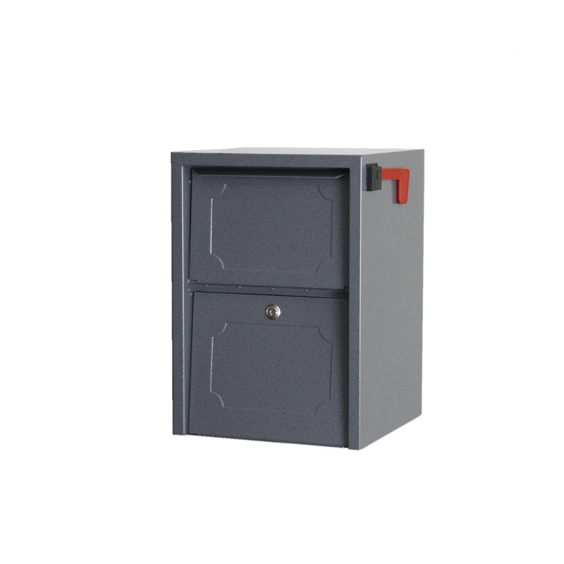 DVault Jr. Steel Post Mounted Mailbox with Newspaper Compartment, Gray