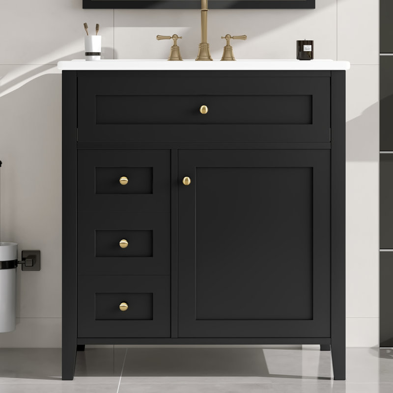 Meuble-lavabo de 30 pouces avec lavabo, 30", Noir, Gold