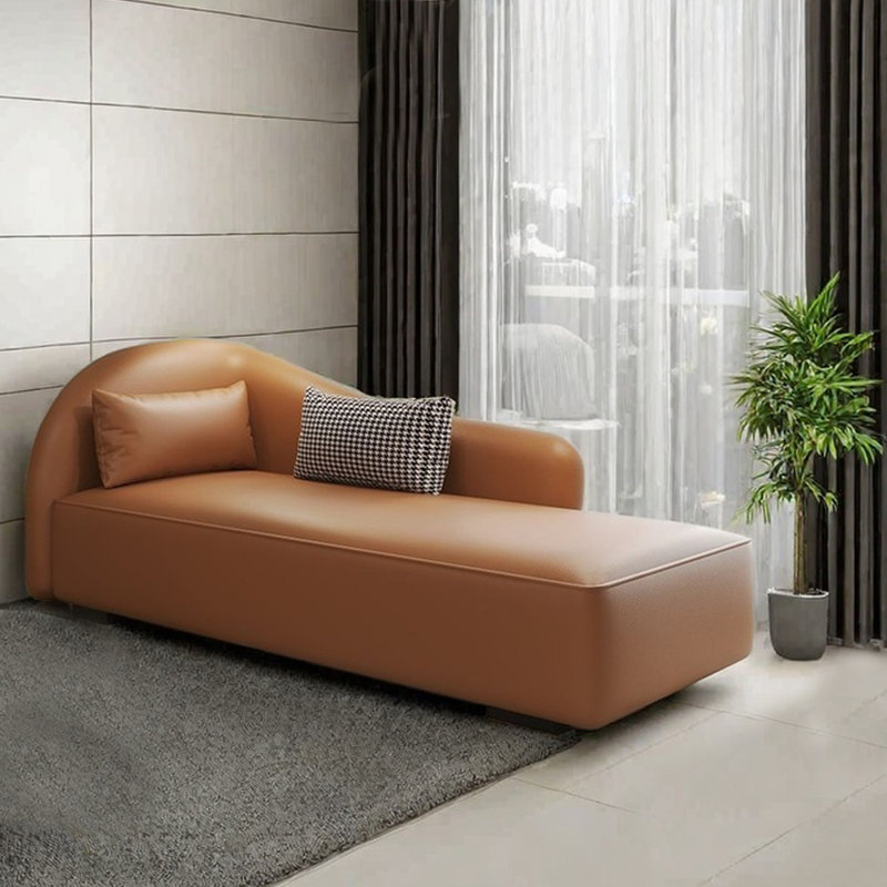 Chaises longues confortables en éponge et en bois massif, Orange, Orienté à gauche (vu de face)