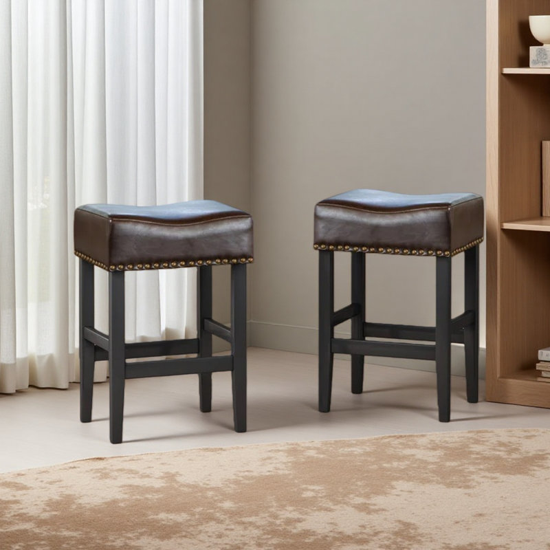 Backless Counter Stools, 2-Pcs Set, Brown