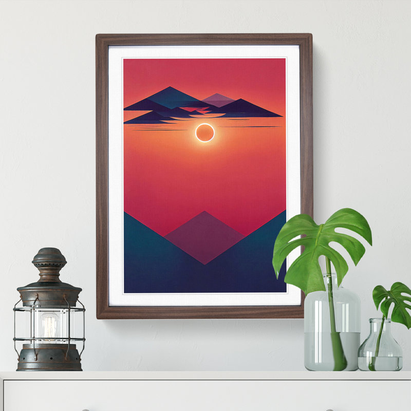 Abstract Mountain Sunset No.1 - Single Picture Frame Print, 46cm H x 34cm W x 2cm D, Walnut