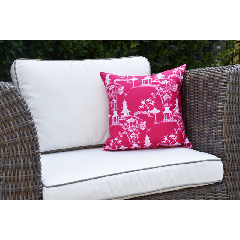 Palm Beach Chinapezka Print Indoor/Outdoor Square Pillow Cover & Insert, Pink/Fushcia, 18" x 18"