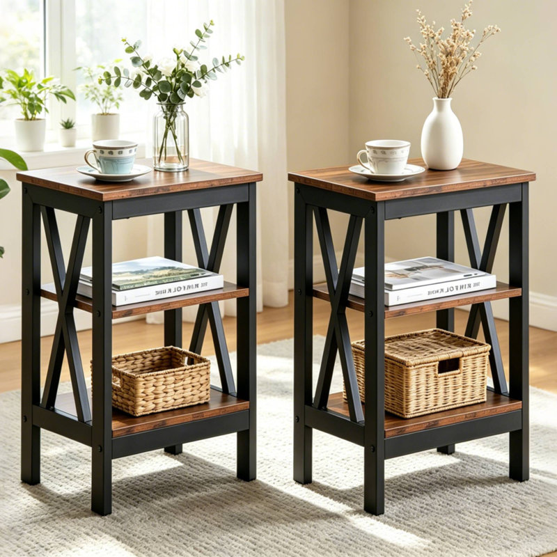 Ensemble de 3 tables basses Rustic, Brun, Brun