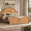 Lit plateforme double avec tête de lit, structure en bois massif sculpté rétro et support à lattes, lit bas pour enfants et adolescents, naturel