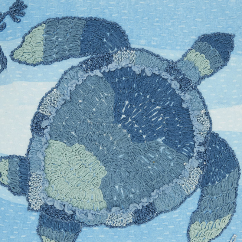 Outdoor Embroidered Turtle Pillow Cover, Polyester