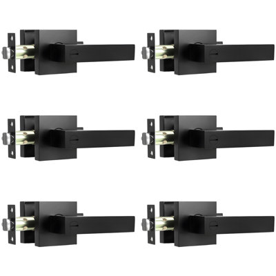 Paquet de 6 poignées de porte noires mates, poignées de porte intérieures sans clé, serrures de porte carrées d'intimité robustes pour salle de bain de chambre à coucher, poignées intérieures réversibles pour portes à gauche et à droite