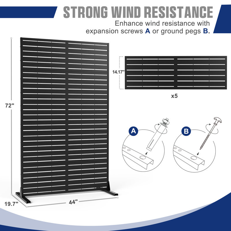 Ensemble de 2 pare-étincelles en métal H 72 po x l 47 po, panneaux d'intimité avec support et paravent pour balcon et patio
