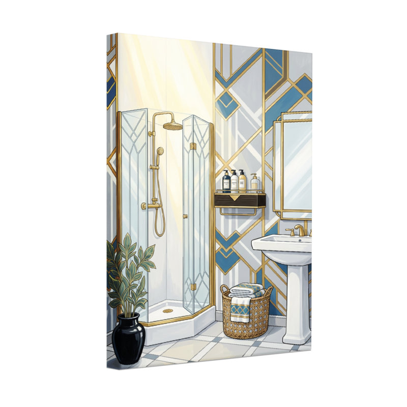 Bath & Laundry Geometric Blue And Gold Pattern, 18" H x 12" W