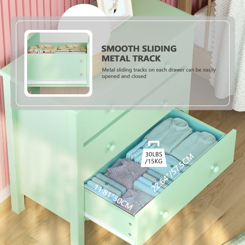 27.5" W 3-Drawer Dresser, Green