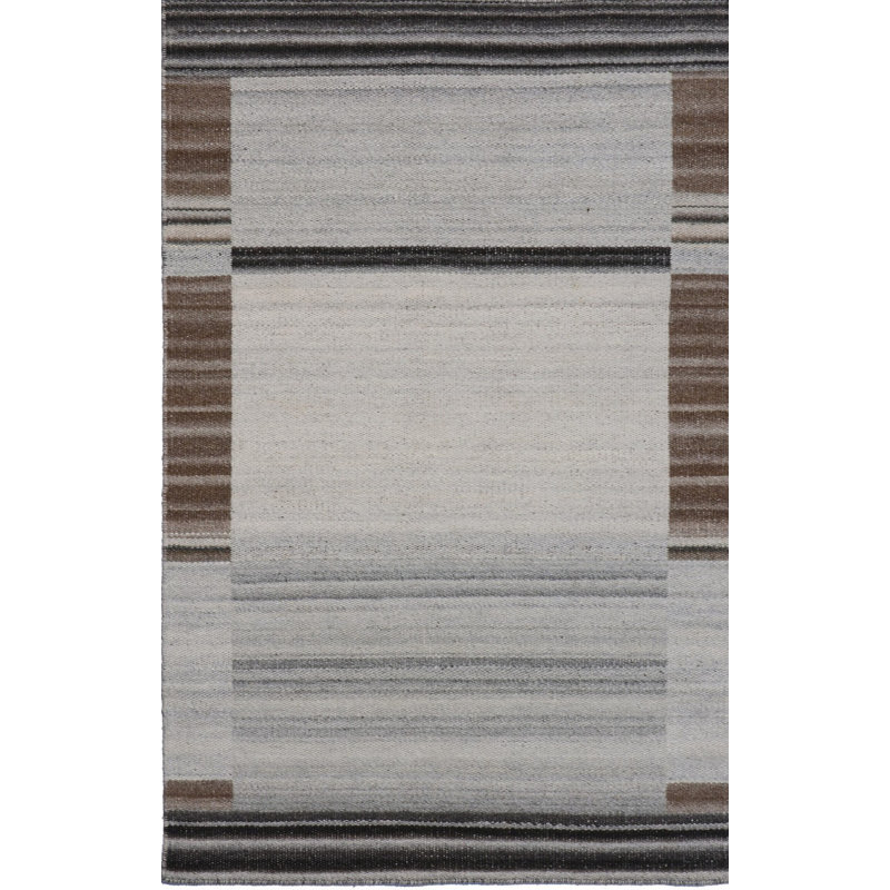 Gray Handwoven Wool Viscose Framed Linear Texture Geometric Modern Contemporary Carpet Rug, 4' x 6'