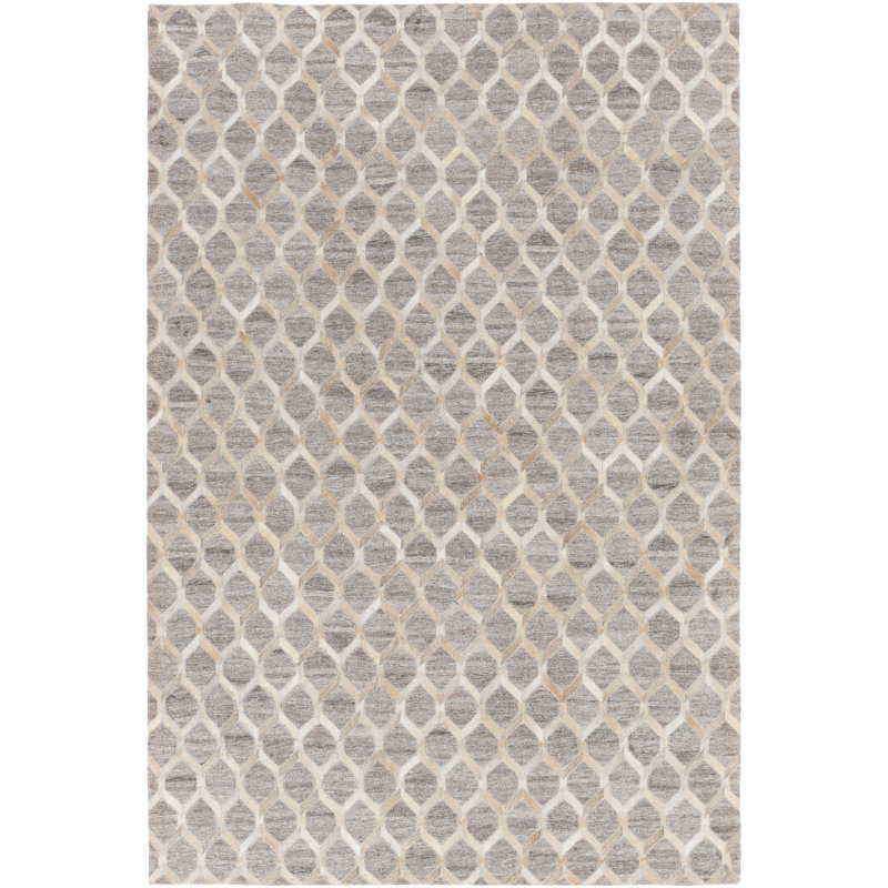 Medora Leather Area Rug in Yellow/Neutral, Rectangle 9' x 13'