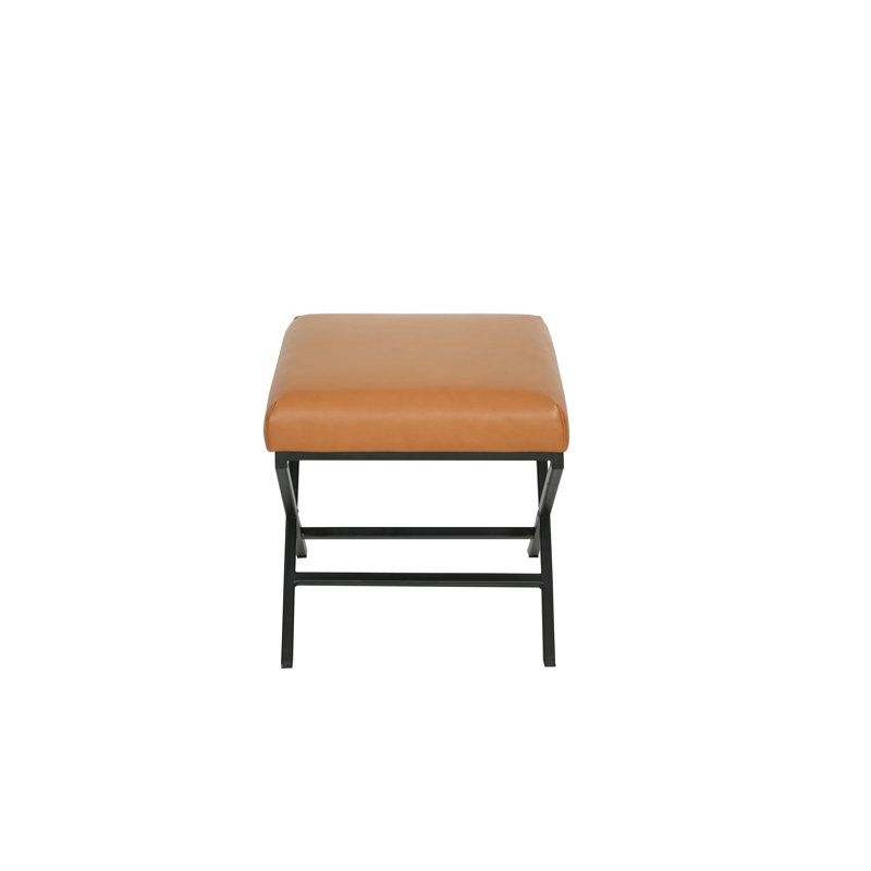 20" Square Metal X-Base Ottoman - Caramel Brown Faux Leather