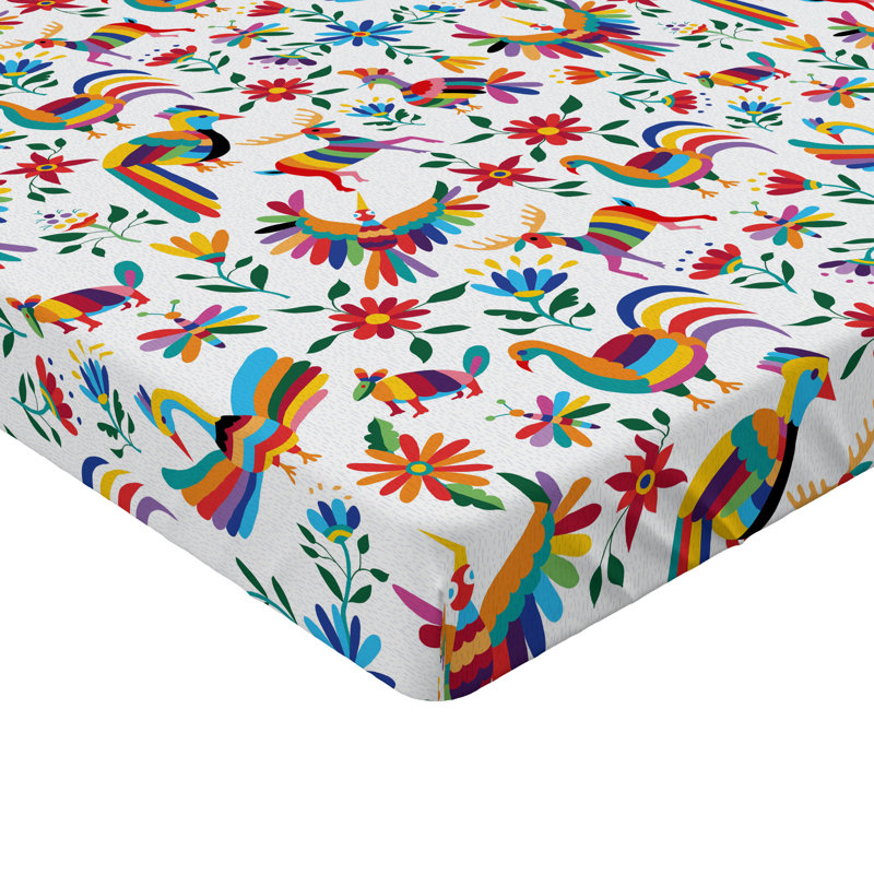 Drap-housse orange Ambesonne, Blanc / bleu / jaune floral, Drap-housse très grand californien