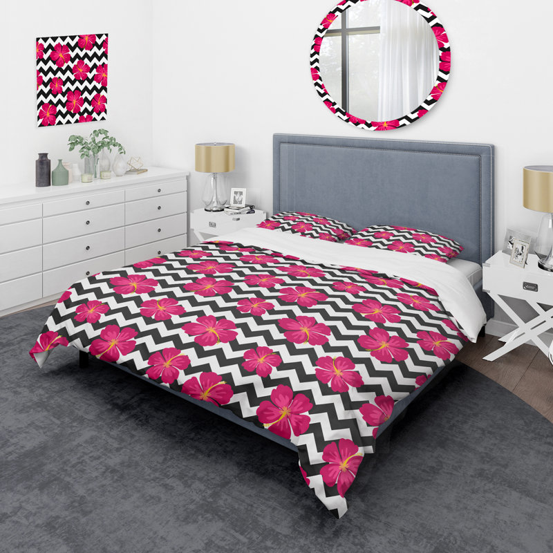 Ensemble de housse de couette en microfibre noir / rose / jaune 3 pièces