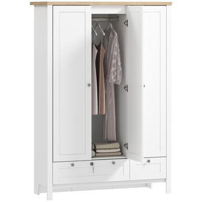 3 Door Armoire Wardrobe Closet with 2 Drawers, 69" Clothing Storage Cabinet with Lockable Large Drawer, Hanging Rod and Storage Shelves for Bedroom, W by Winston Porter