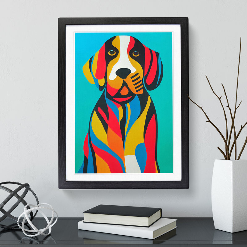 Colourful Dog No.1 Abstract - Single Picture Frame Painting, 64cm H x 46cm W x 2cm D, Black
