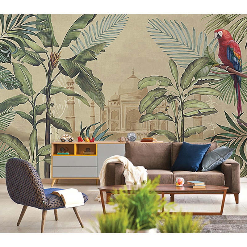 Murale perroquet feuilles tropicales Taj Mahal Lakeside, L 75 po x l 112 po