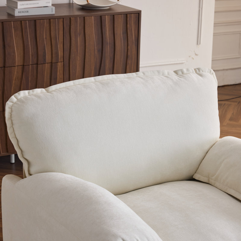 38.58" Chenille Armchair, Accent Chair With Double-Layer Seat & Cushioned Back, White Chenille