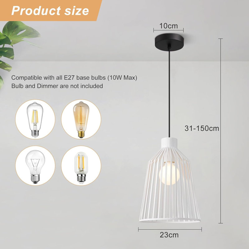 1 - Light Matte Black Caged Pendant, White