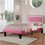 Mobilier de chambre à coucher moderne lit double en similicuir rose avec pieds en bois capitonné-727452324