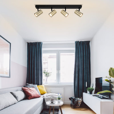 Grafton 4 Light Modern Brushed Brass Spotlight with Matt Black Base, 60x5x15cm, 4xGU10. Max. 5W LED (Bulb not included)