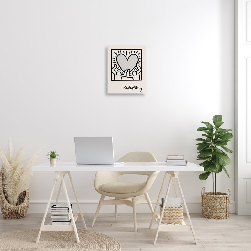 Contemporary Black and White People Outline Heart Canvas Wall Art