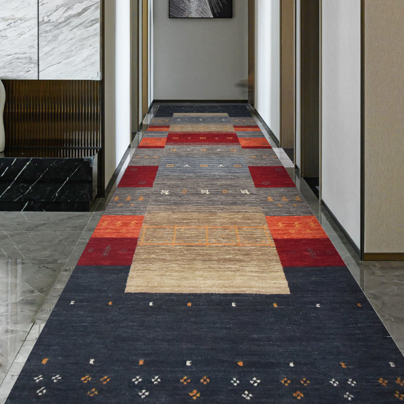 Hand Knotted Wool Area Rug in Black/Gray/Red/Beige, Rectangle 6' x 9"