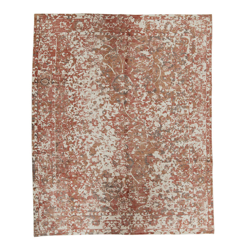 Tapis unique rouille / gris / noir noué à la main de 7 pi 9 po x 9 pi 7 po de conception unique