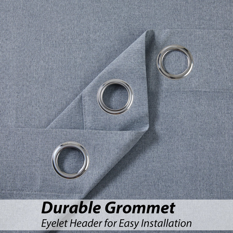 Linen Blackout Eyelet Curtains Set - Thermal Insulated, Noise Reducing, Ready Made Curtains, Grey, 168cm Width x 137cm Drop