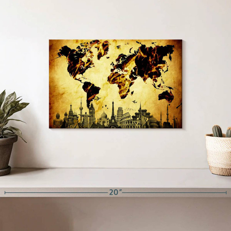 Aliaz Fiery Amber World Map, 8" H x 12" W