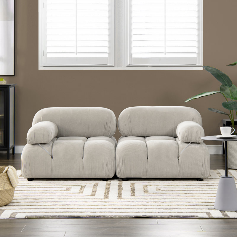 Sigma 73" Upholstered Loveseat, Pebble Gray Corduroy