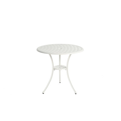 Ensemble bistro 3 pièces pour terrasse et ensemble bistro en fonte d'aluminium avec ensemble de 2 chaises avec trou pour parasol, ensemble bistro toutes saisons en métal, ensemble de mobilier d'extérieur pour jardin avec coussin blanc
