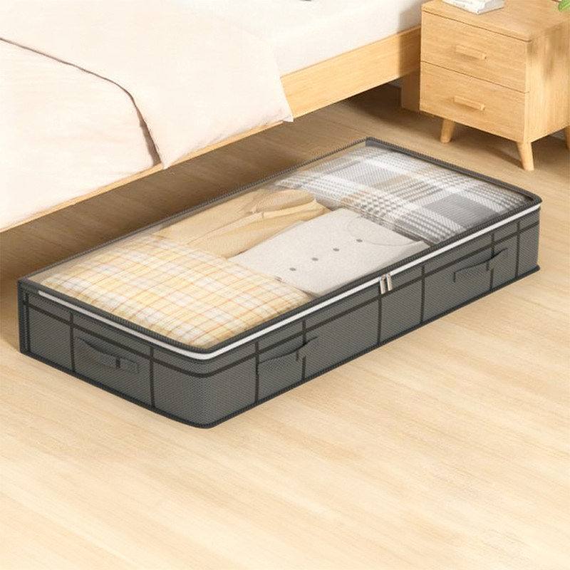 4 Pack 90L Under Bed Storage Containers, Closet Organizers and Storage Bins, Foldable Underbed Storage Bags for Blanket, Clothing, Comforter, Sweaters, Pillows, Linen Sheets, Wrapping Paper, Dark gray