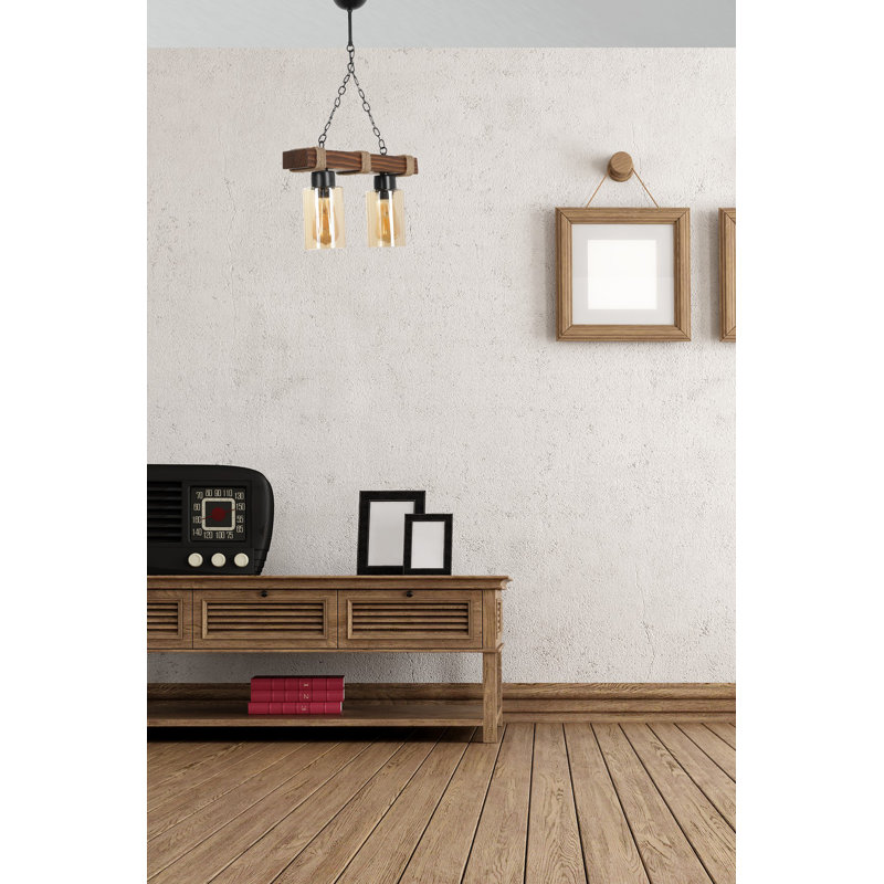 Luminaire suspendu cylindrique pour îlot de cuisine à 2 lumières avec accents en fer forgé Mattias