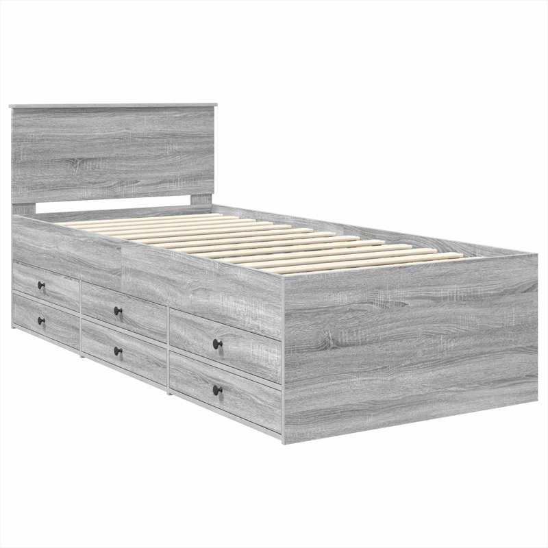  Daybed with Drawer with Headboard with Storage Engineered Wood Frame, Small Single (2'6), Grey Sonoma