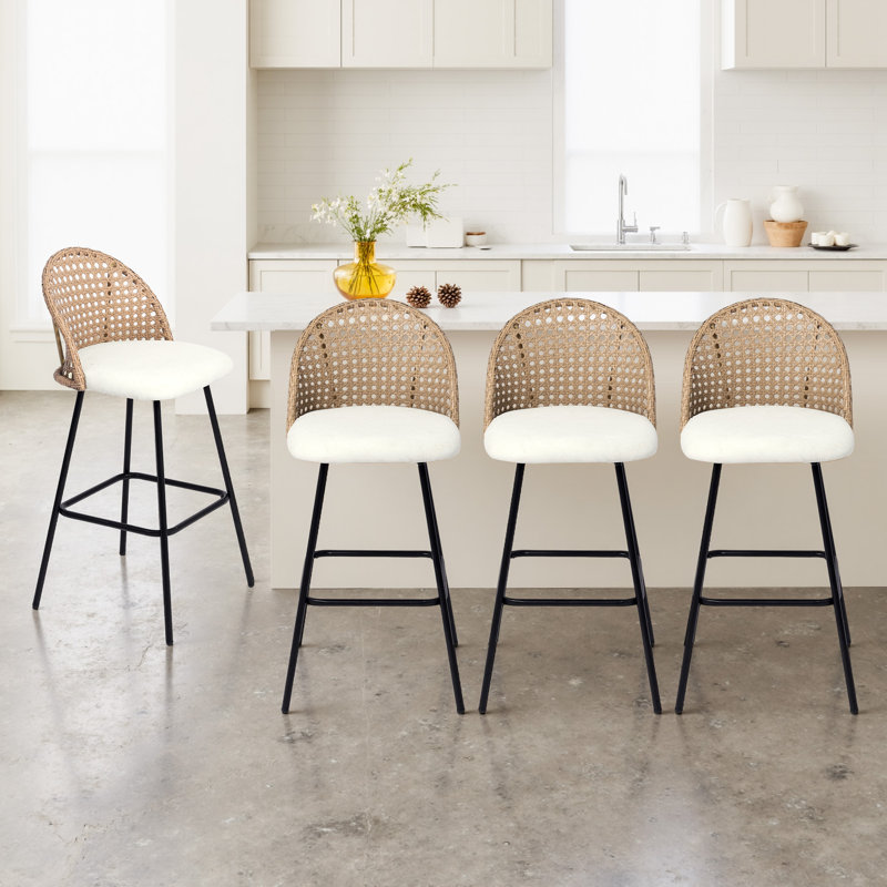 Upholstered Rattan Back Counter & Bar Stool, Beige