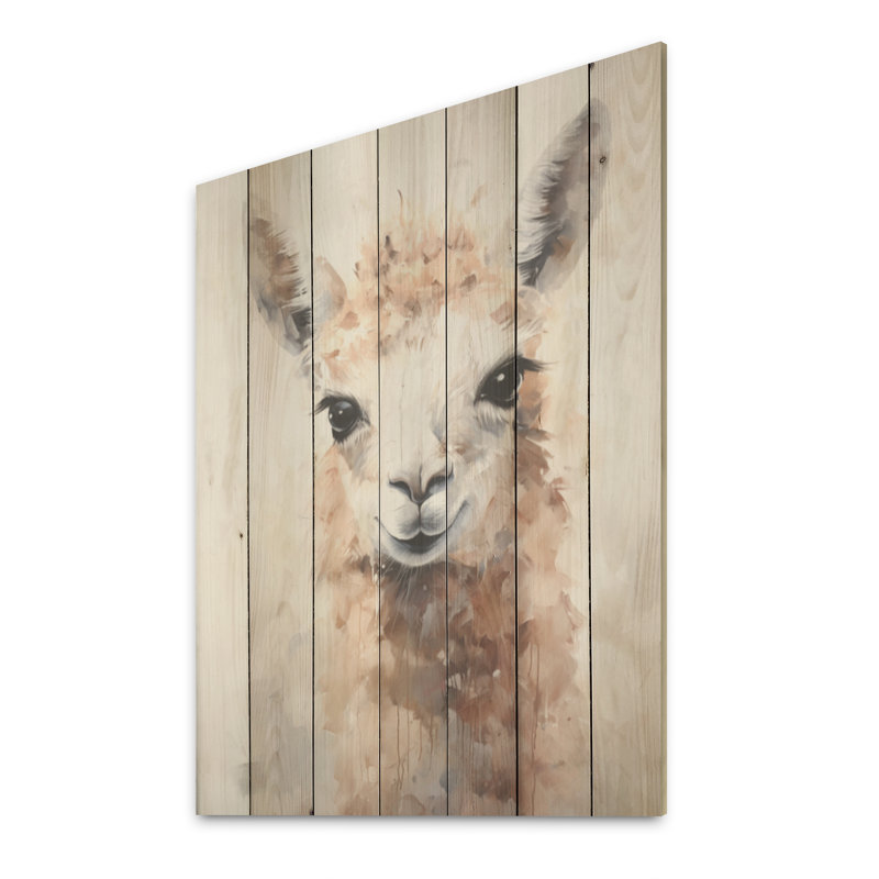 Minimalisme, grunge, alpaga, portrait I - Alpacas, art mural sur bois de pin naturel, H 40 po x l 30 po