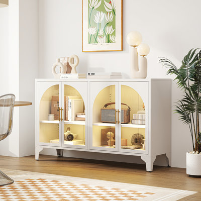 Buffet en métal l 53,2 po avec porte vitrée, tablettes réglables, lumière DEL COB