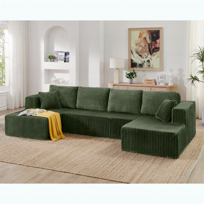 Canapé modulaire en U en forme de U, canapé modulaire en velours côtelé de style minimaliste moderne, canapé-lit pour le salon, la chambre à coucher, canapé compressé confortable - Vert