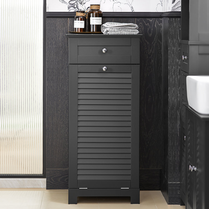 Lyonsdale Wood Cabinet Laundry Hamper with Handles, Grey