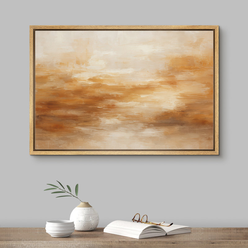 «Golden Amber Abstract Landscape», reproduction d'art sur toile encadrée, H 24 po x l 36 po x P 1,5 po, Cadre naturel