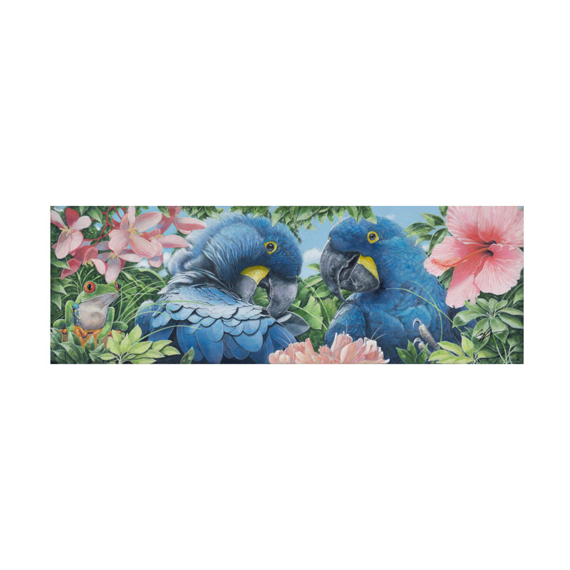 «Blue Macaws» par Durwood Coffey, impression sur toile panoramique, H 10 po x l 32 po x P 2 po