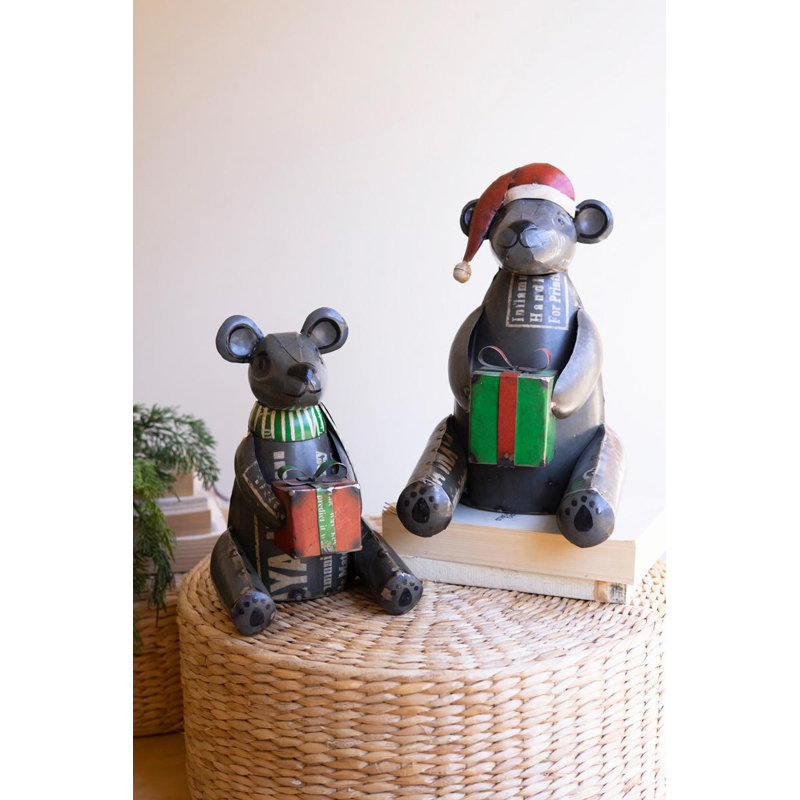 ENSEMBLE DE DEUX OURS NOIRS NOYAUX EN MÉTAL RECYCLÉ