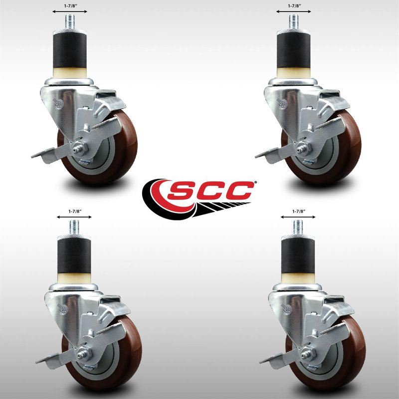 Ensemble de roulettes extensibles en polyuréthane pivotant 3,5 pouces de 1 7/8 po avec frein SCC, Marron