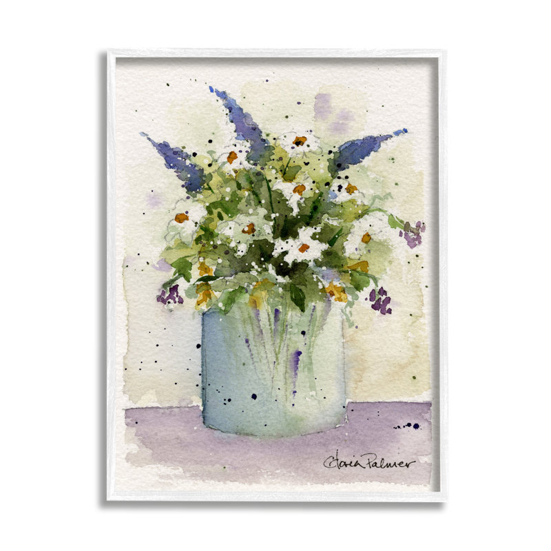 «Abstract Lilac & Daisy Blooms», encadré sur bois par Gloria Palmer, peinture, H 30 po x l 24 po x P 1,5 po